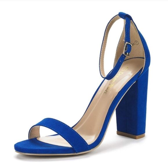 Dream Pairs Royal Blue Suede Hi Chunk High Heel Sandals Women's Size 8 - Picture 1 of 5